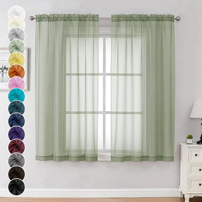 Chyhomenyc Sage Green Sheer Curtains 54 Inch Long 2 Panels Set, Short Rod by Chyhomenyc