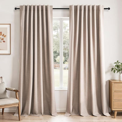 Natural Beige 95 inch bedroom living room curtains 2 Panels 100% Blackout Linen by Topfinel