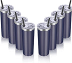 VEGOND Stainless Steel Tumblers Bulk 8 Pack, 20 oz Vacuum Insulated Skinny Tumblers with Lid and Straw, Double Wall Coffee Mug, Travel Water Cup, Navy Blue