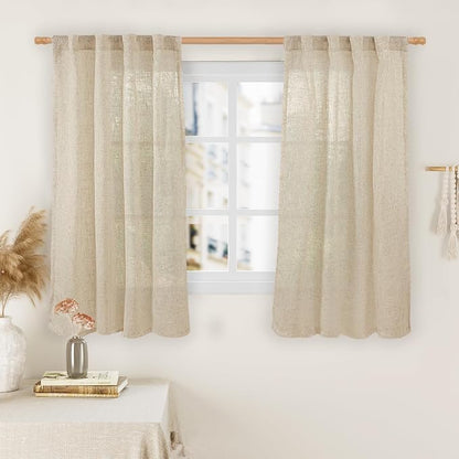 Semi Sheer Linen Curtains 48 Inch Length 2 Panels, 34 x 48 Inch | Light by LAMIT
