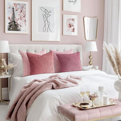 Topfinel Pink Throw Pillow Covers 12x12 Inch Set of 4, Soft Farmhouse Corduroy - Image 7