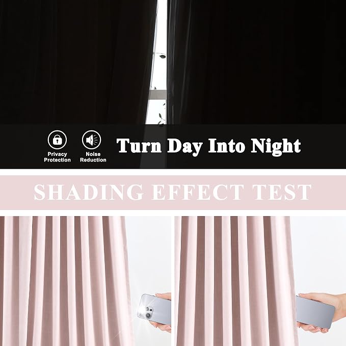 Vision Home Soft Pink Pinch Pleated Full Blackout Curtains Linen Blended Room - Image 4