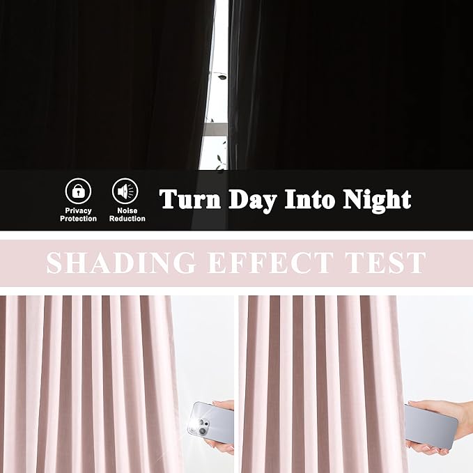 Vision Home Soft Pink Pinch Pleated Full Blackout Curtains Linen Blended Room - Image 3