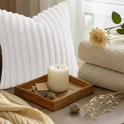 decorUhome Fall Faux Fur Throw Pillow Covers 16x16 Set of 2 White | Decorative - Image 9