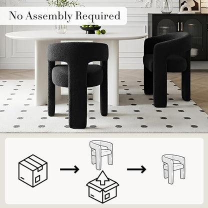 Black Dining Chairs Set of 2, Upholstered Sherpa Barrel Chairs - Image 3