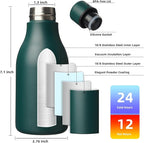 BJPKPK Insulated Water Bottles, 12oz Stainless Steel Metal Water Bottle with Strap, BPA Free Leak Proof Thermos, Mugs, Flasks, Reusable Water Bottle for Sports & Travel, Army Green