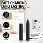 Zulay Froth N Go Milk Frother Rechargeable - 3-in-1 Frother Wand With Case & USB-C Charger - Comes With 3 Whisk Attachments for Latte, Cappuccino, Matcha, Protein Shakes - Black