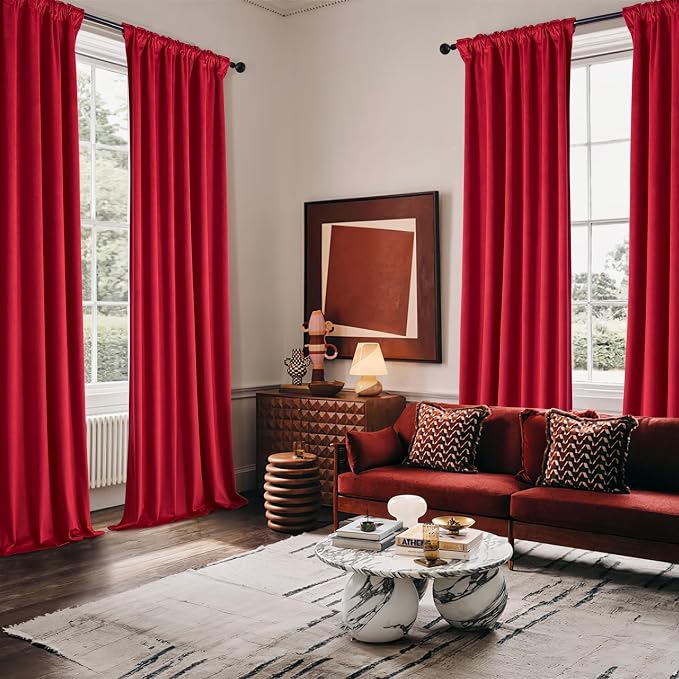 MIULEE Velvet Curtains 50W x 90L 2 Panels Red Blackout Curtains | Luxury velvet - Image 5