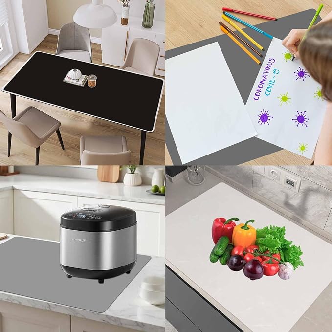 78.7"x15.7"(200cmx40cm) Large Silicone Mats for Countertop, Heat Resistant Mat, Waterproof Nonslip Silicone Kitchen Counter Mat, Nonstick Table Placemat, Multipurpose Mat, Light Gray