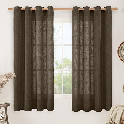 Brown Linen Curtains 63 Inch Length by LAMIT