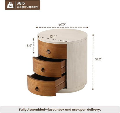 HOMPUS Fully Assembled Round Nightstand, 3 Drawer Chest of Drawers, Wood Rustic - Image 2