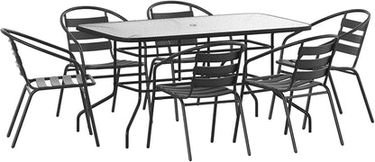 Flash Furniture Lila 7-Piece Glass Patio Table and Chairs Set, Outdoor Patio by FlashFurniture