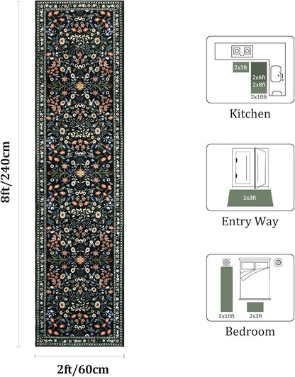 Yamaziot 2x8 Washable Hallway Runner Rug Non Slip Carpet, Colorful Black | Soft - Image 2