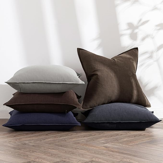 MIULEE Decorative Linen Euro Sham Pillow Covers 24x24 Dark Coffee Chocolate | - Image 5