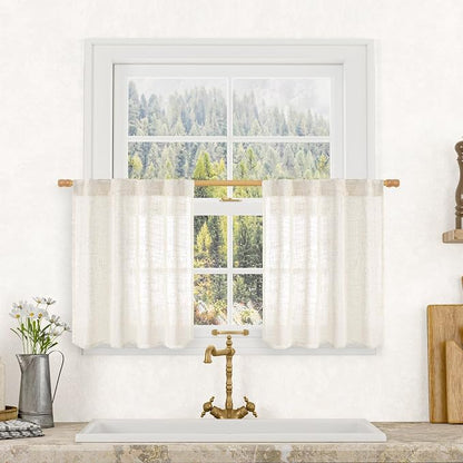 Kitchen Semi Sheer Linen Curtains 24 Inch Long by LAMIT
