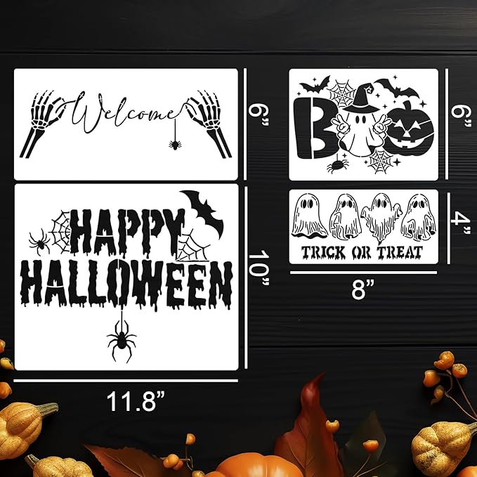 Halloween Stencils Skeleton Boo Ghost Stencil Reusable Halloween Stencils for Painting on Wood Sign Door Mats Fabrics DIY Crafts Decor