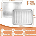 P&P CHEF Baking Oven Pan with Wire Rack, Stainless Steel Baking Oven Sheet Tray, Bacon Pan and Cooling Rack for Cooking Roasting Cookie, Dishwasher Safe & Easy Clean, 12.5 x 9.7 x 1 Inch