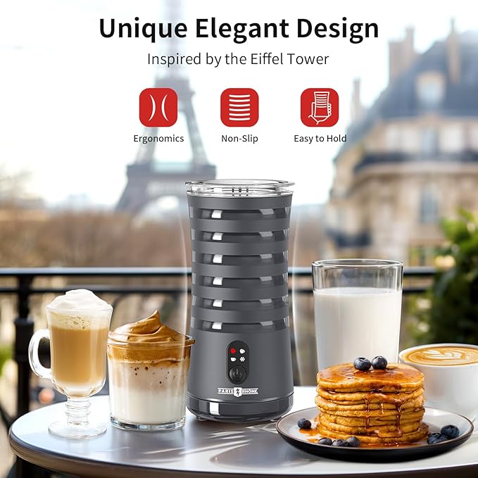 Paris Rhône Milk Frother, 4-in-1 Milk Steamer and Frother, Hot & Cold Foam Milk Warmer with Temperature Control(Grey)