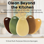 Silicone Sponge Dish Scrubber - Food Grade and Housecleaning - BPA Free Silicone Kitchen Scrubber [5 Pack Ovals Fall]