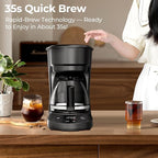5-Cup Drip Coffee Maker with 24h Programmable Timer, Compact Coffee Machine with Food-grade Glass Carafe, 2h Keep Warm with Auto Shut-off, Delay Brew, 25oz Water Tank, Ideal for Home/Office
