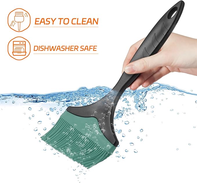Large Silicone Basting Pastry Brush - 3.95inch Extra Wide Silicone Sauce Brush for Grilling,Heat Resistant Brushes Spread Oil Butter Sauce for Cooking Baking BBQ,Dishwasher Safe（Green 1）