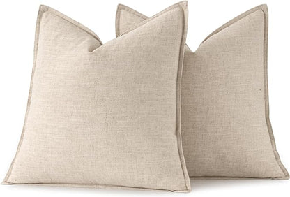 MIULEE Decorative Linen Euro Sham Pillow Covers 24x24 Natural Beige | Boho - Image 6