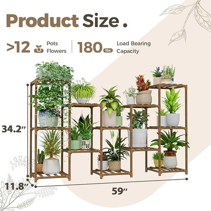 Bamworld Large Plant Shelf Outdoor Wood Plant Stand Large Rack - Image 6