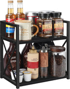 YINMIT Countertop Shelf Organizer,Coffee Bar Accessories,Spice Rack,Coffee Counter Shelf,2 Tier Coffee Organizer Station for Mugs,Cups,Cream,Syrup(Black, Medium)