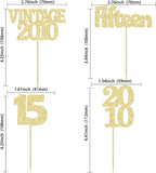 Gyufise 24Pcs Sweet 15 Cupcake Toppers Glitter Fifteen Vintage 2010 15th Birthday Cupcake Picks Hello 15 Years Birthday Cake Decorations for Happy 15th Anniversary Party Supplies Gold