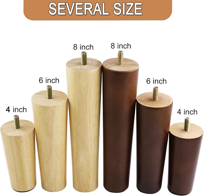 Yaliuliu Brown 8 Inches Furniture Legs Round Solid Wood Sofa Legs Replacement - Image 8