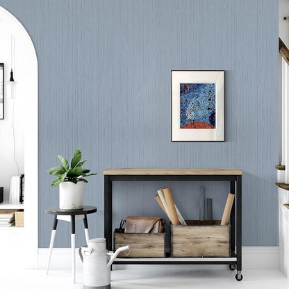 Grasscloth Peel and Stick Wallpaper Grey Blue 15.74" x 472.44" Modern Textured - Image 5