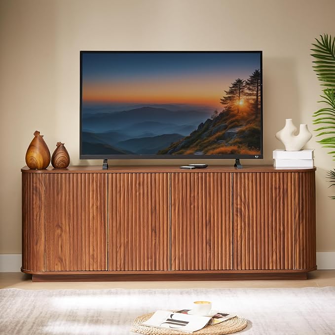 Fluted TV Stand for TVs Up to 75 Inch, Walnut Mid Century Modern TV Console for - Image 7