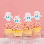 24Pcs Ghost Cupcake Toppers - Bule Halloween, Bule and White Halloween Birthday Decorations, Bule Halloween Baby Shower Decor, Ghost Decorations, Halloween Gender Reveal Decorations