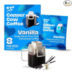 Copper Cow Premium Pour Over Single-Serve Vietnamese Coffee | Vanilla | Dark Roast | Flavored with Vanilla Beans | Includes 8 Coffees