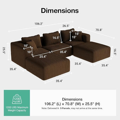 Novilla 106" Modular Sectional Sofa, Modern Cloud Sectional Couch - Image 2