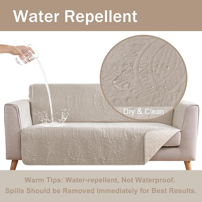 Large Beige Recliner Chair Covers, Quilted Décor Water-Repellent Lazy Boy Chair - Image 6