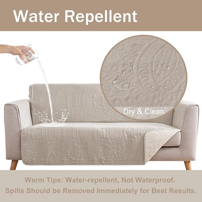 Beige Loveseat Covers for 2 Cushion Couch, Water-Repellent Quilted Covers for - Image 3
