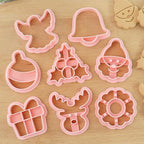 8Pcs Christmas Cookie Cutters, 3D Cookie Cutter Set, Snowman Deer Gift Cutters Cake Baking Fondant Embosser Stamps Christmas Party DIY Cake Decorating Tools