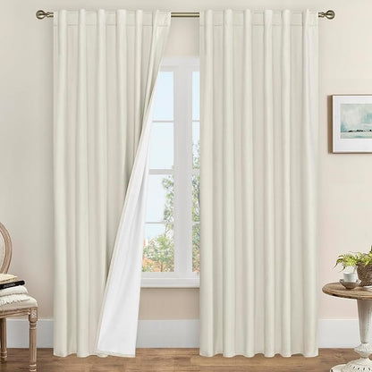Ivory 100% Blackout Curtains, 84 Inch Living Room Farmhouse Curtains Room by LAMIT