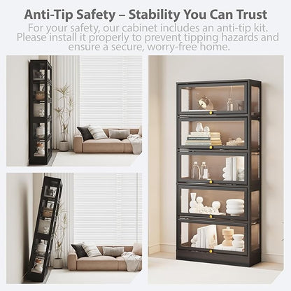 Display Cabinet with Acrylic Glass Doors, 5-Tiers Curio Cabinet with LED - Image 7