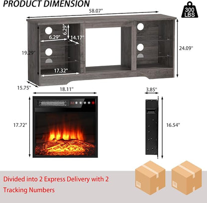 PRETZI Fireplace TV Stand with 18" Fireplace Up to 65" TVs, TV Media Console - Image 6