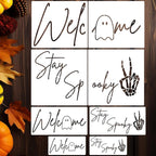 Halloween Stencils for Door Mats Welcome Ghost Stencil Reusable Stay Spooky Halloween Stencils for Painting on Wood Sign Doormats Fabrics DIY Crafts Decor