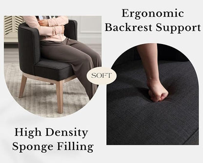 Gray Barrel Chair, Small Round Accent Chair, Comfy Linen Accent Chair - Image 7
