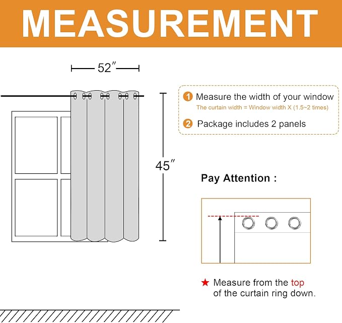 Blackout Curtains for Bedroom, 2 Drape Panels, 52 x 45 Inch | rmal Insulated & - Image 7