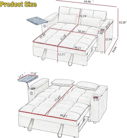 oaaktu Large Size Convertible Sleeper Sofa Bed, Polka dot Velvet Pull Out Futon - Image 2