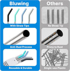 Metal Straws with Silicone Tip for 20 oz YETI Tumbler, 4 Pcs Reusable Stainless Steel Straws for 20 oz Stanley Cup and 16 oz Glass Cups(Color 2)