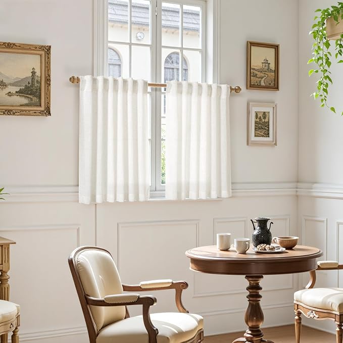 Beige White Linen Curtains 36 Inch Length Cortinas para Cocina Kitchen Semi - Image 6