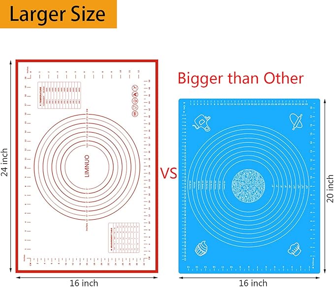 Silicone Baking Mat，Non Stick Rolling Dough with Measurements for Pie Pizza Cookies Fondant Making，Extra Thick Non Slip Silicone Pastry Mat