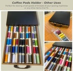 Coffee Pod Holder Compatible with Nespresso OriginalLine Capsules – 50-Pod Acacia Wood Drawer Organizer with Anti-Slip Base – Space-Saving Coffee Capsule Storage for Espresso Stations & Countertops