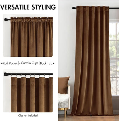 MIULEE Velvet Curtains 52x90 inches 2 Panels Brown Blackout Curtains | Luxury - Image 2